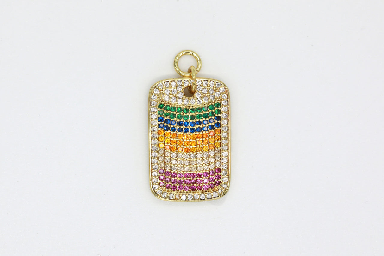 Gold Pave Rainbow Dog Tag Charm