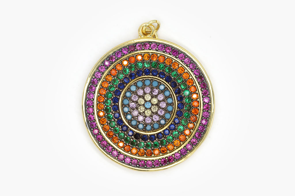 Gold Large Multicolor Pave Coin Charm