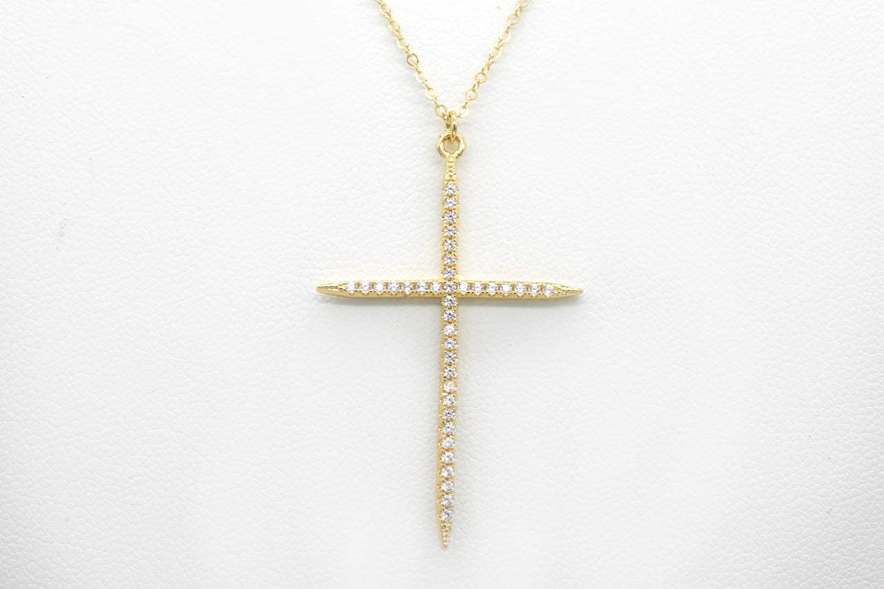 14k Gold Plated Pavè Cross Necklace