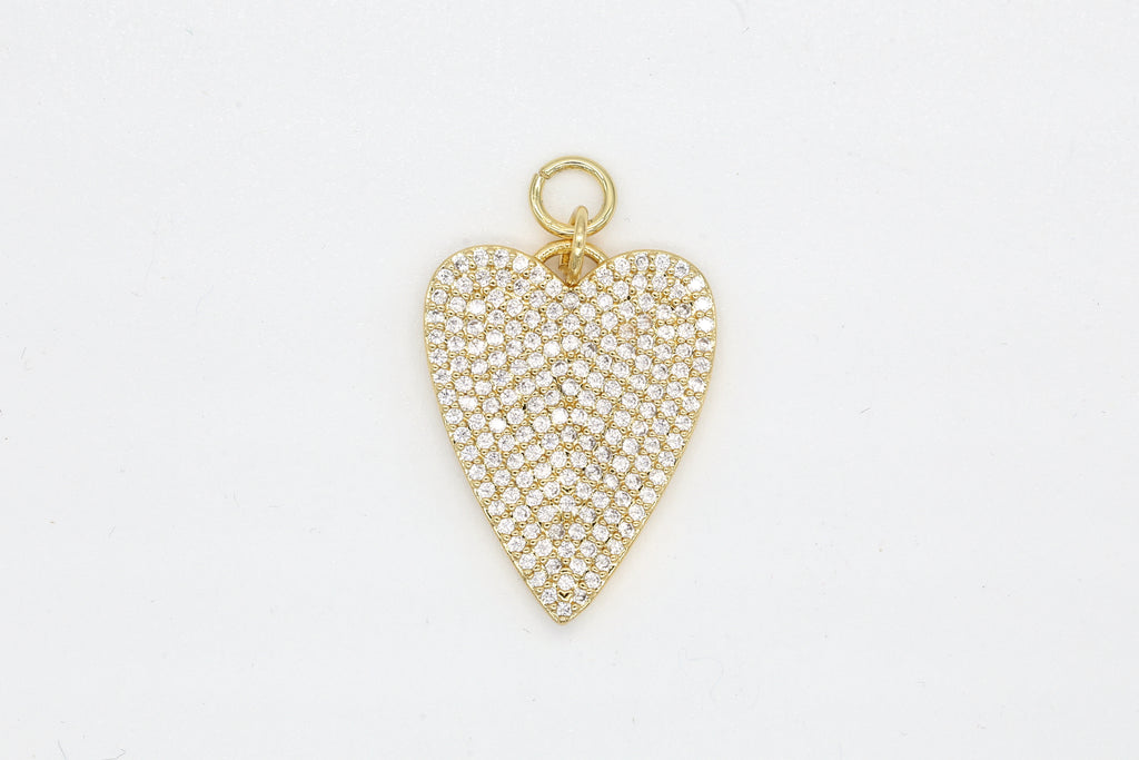 Gold Pave Long Heart Charm