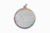 Silver Multicolor Pave Love Coin Charm