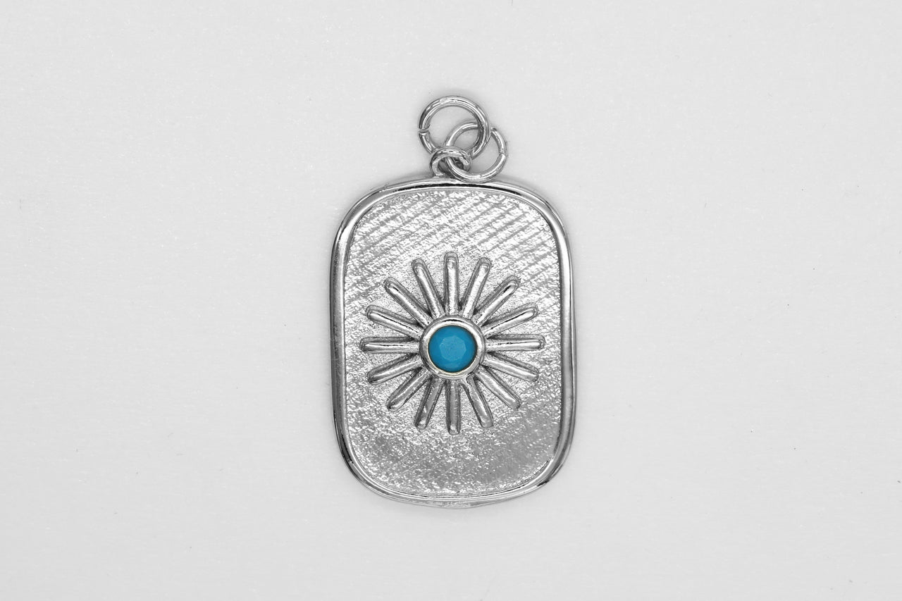 Silver Blue Turquoise Sun Charm