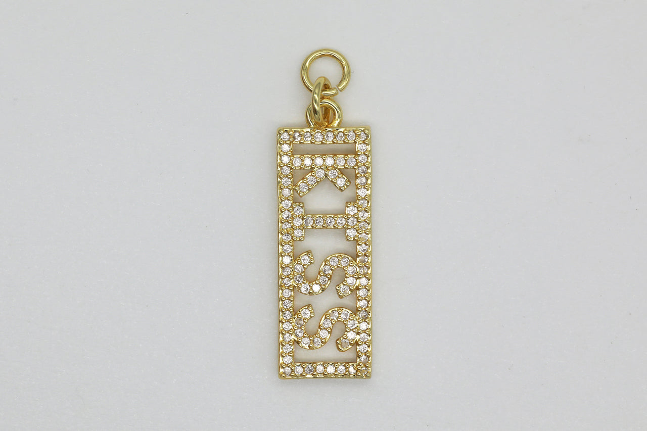 Gold Pave Long Kiss Charm