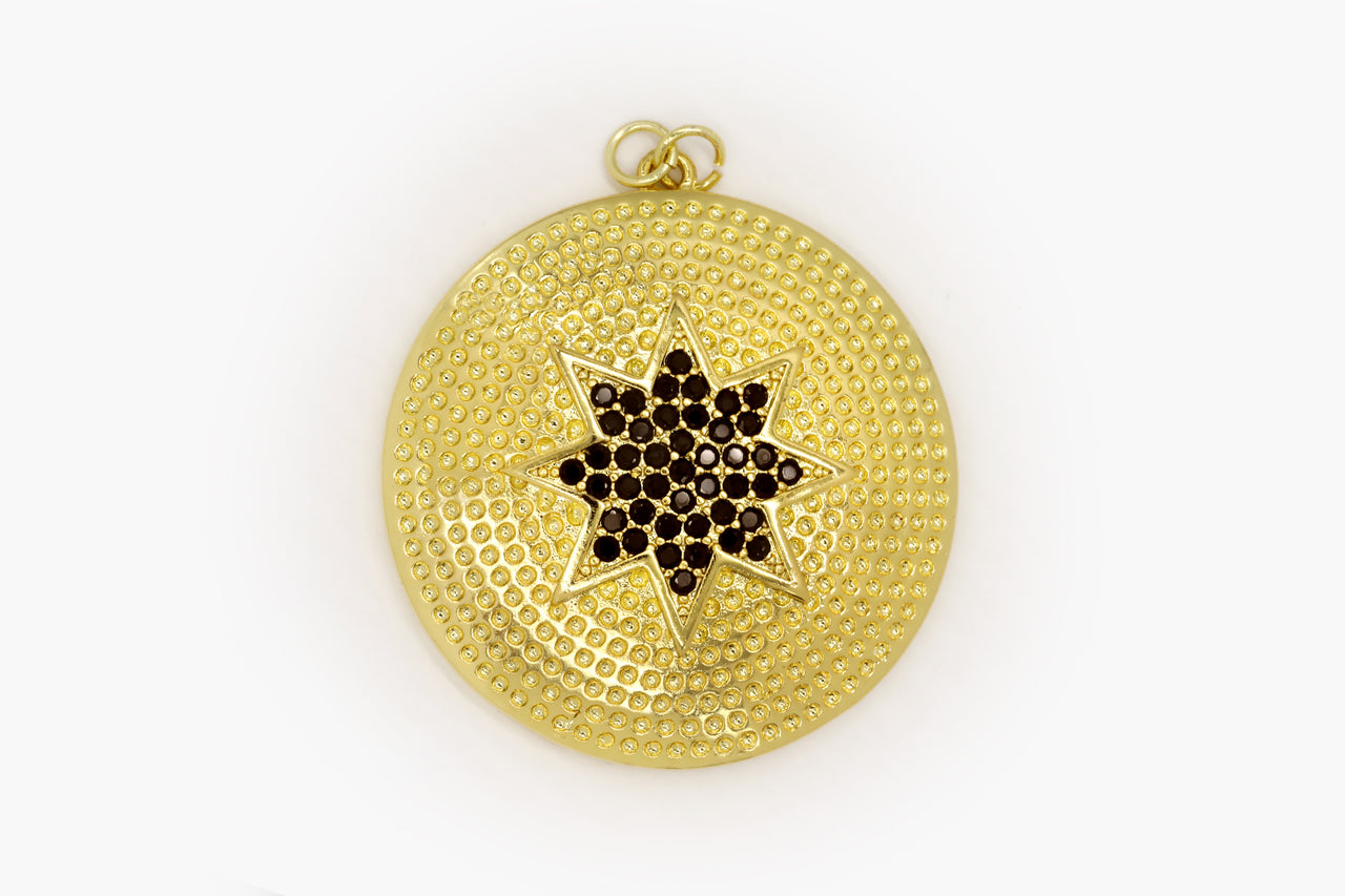 Gold Large Black Rhinestone Star Coin Charm