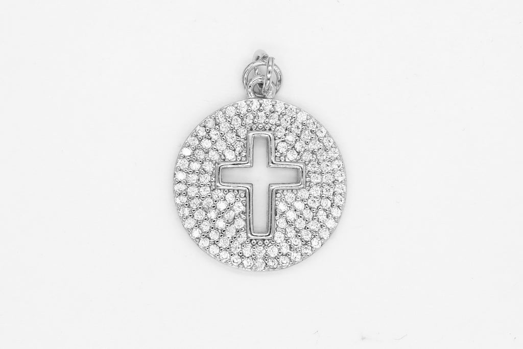 Silver Pave Open Cross Charm