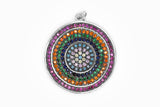 Silver Large Multicolor Pave Coin Charm