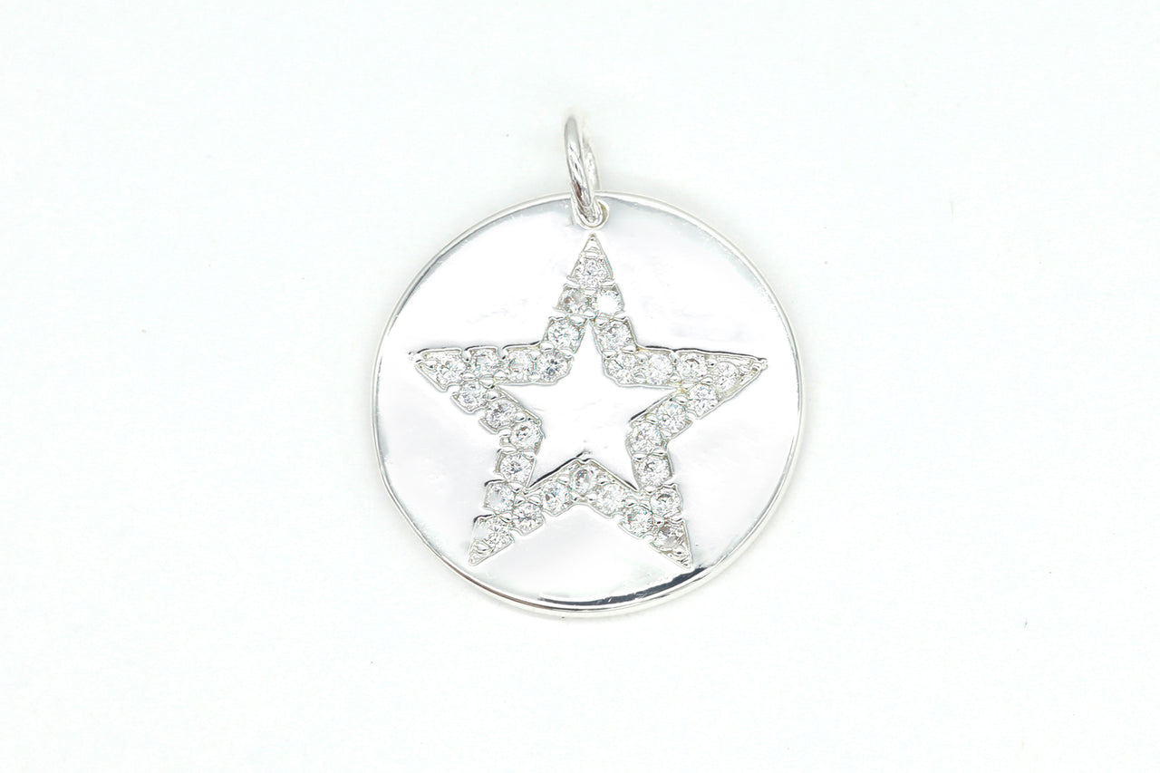 Silver Pave Coin Star Charm