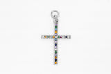 Silver Multicolor Pave Cross Charm