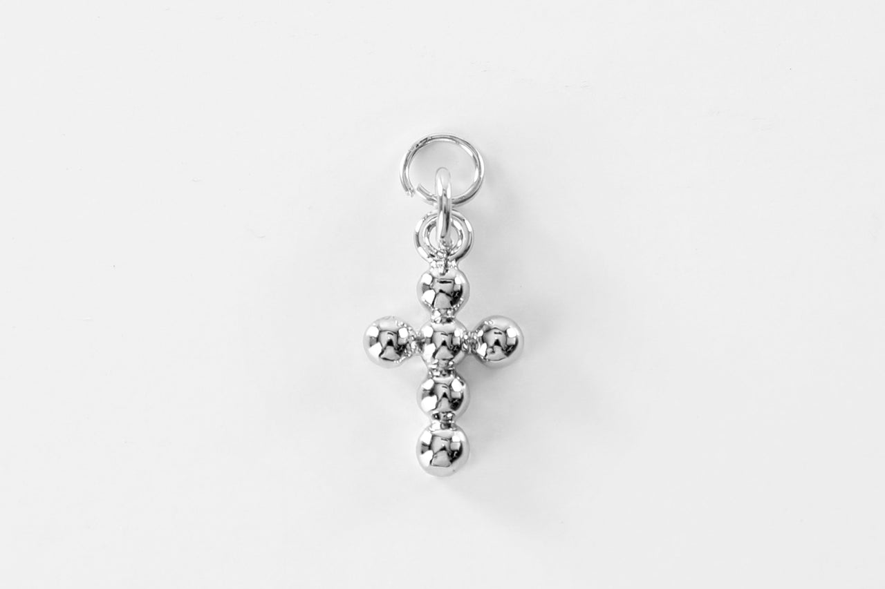 Silver Beaded Cross Charm