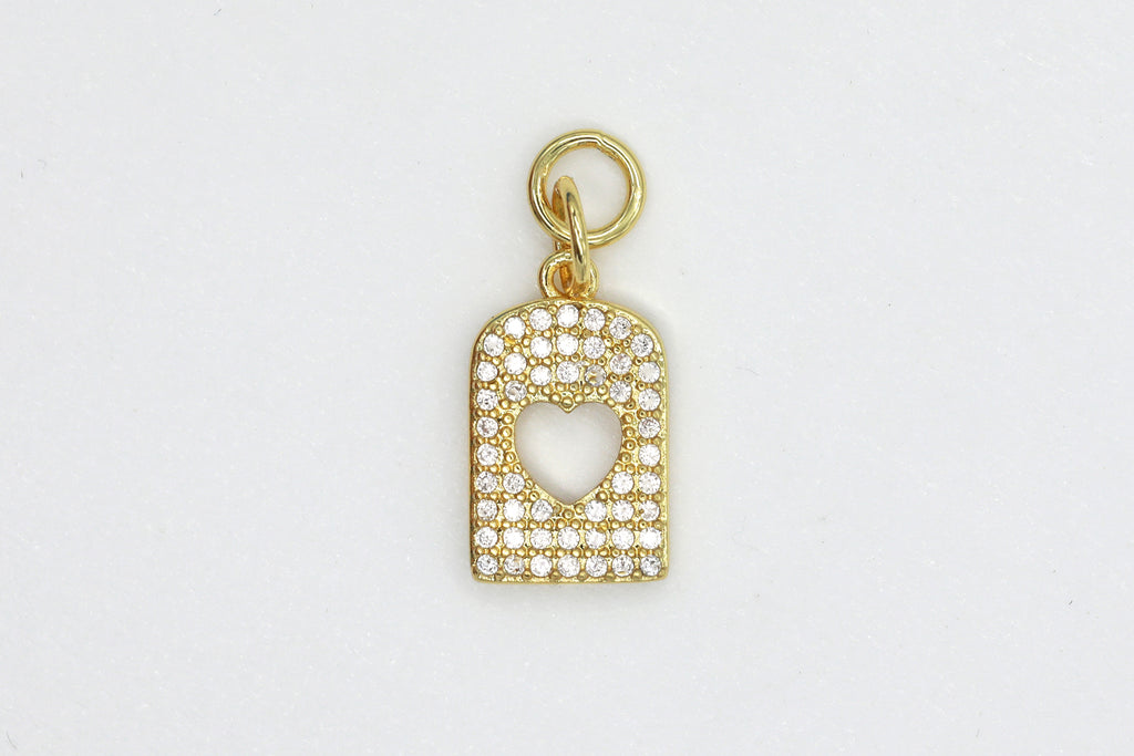 Gold Small Pave Open Heart Charm