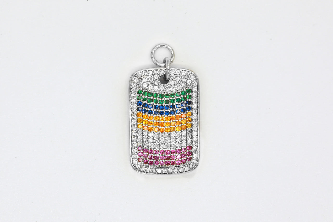 Silver Pave Rainbow Dog Tag Charm