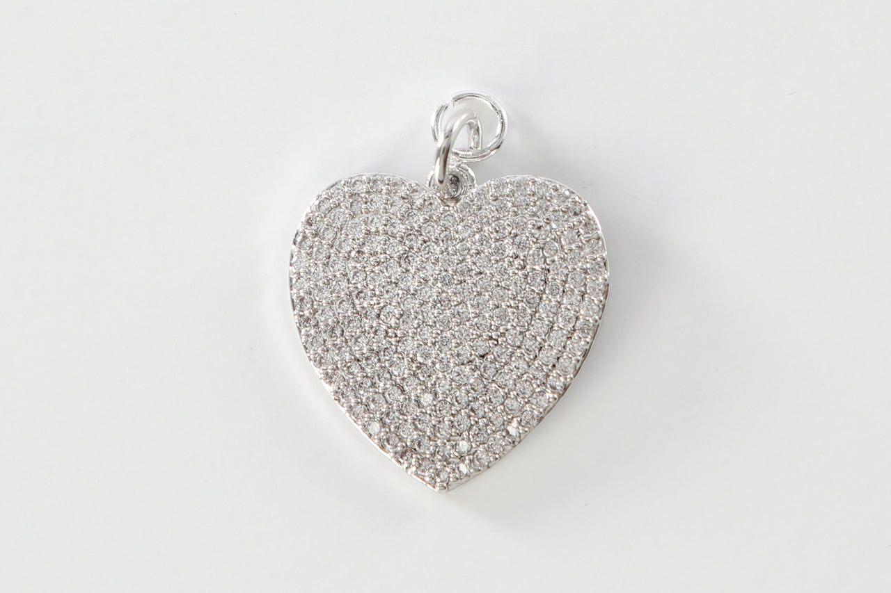 Silver Pave Wide Heart Charm