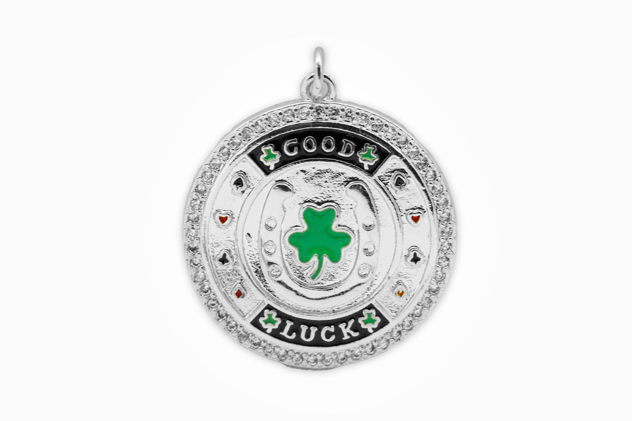 Silver Good Luck Clover Pave Charm