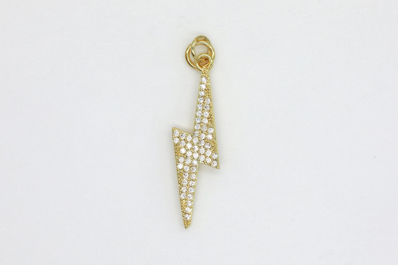 Gold Large Pave Lightening Bolt Charm