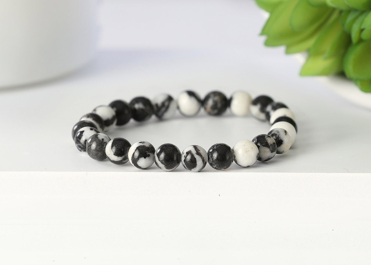 White and Black Zebra Jasper 8mm