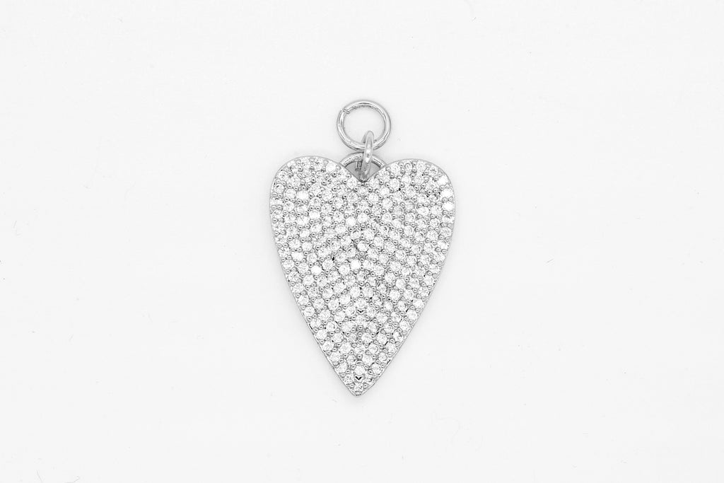 Silver Pave Long Heart Charm