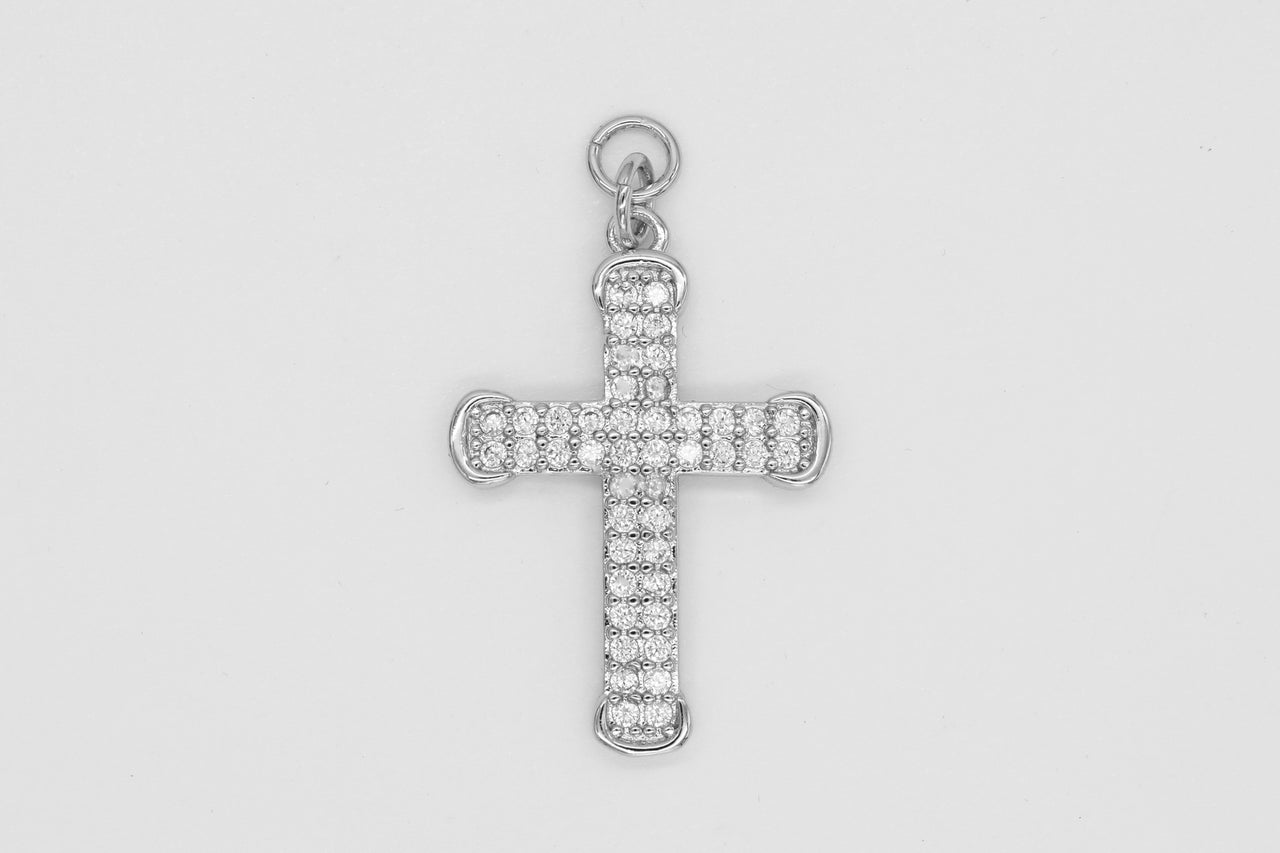 Silver Pave Crucifix Cross Charm