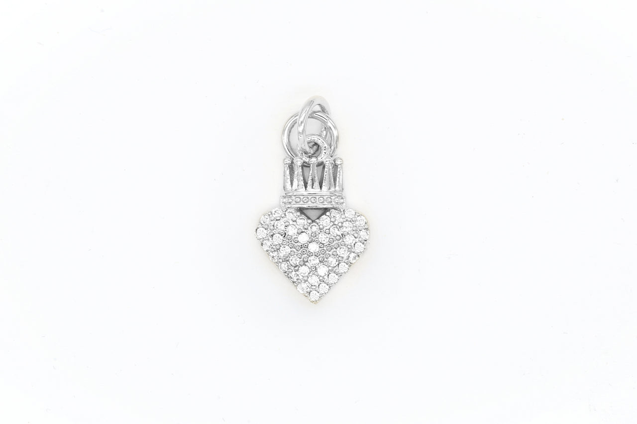 Silver Pave Crowned Heart Charm