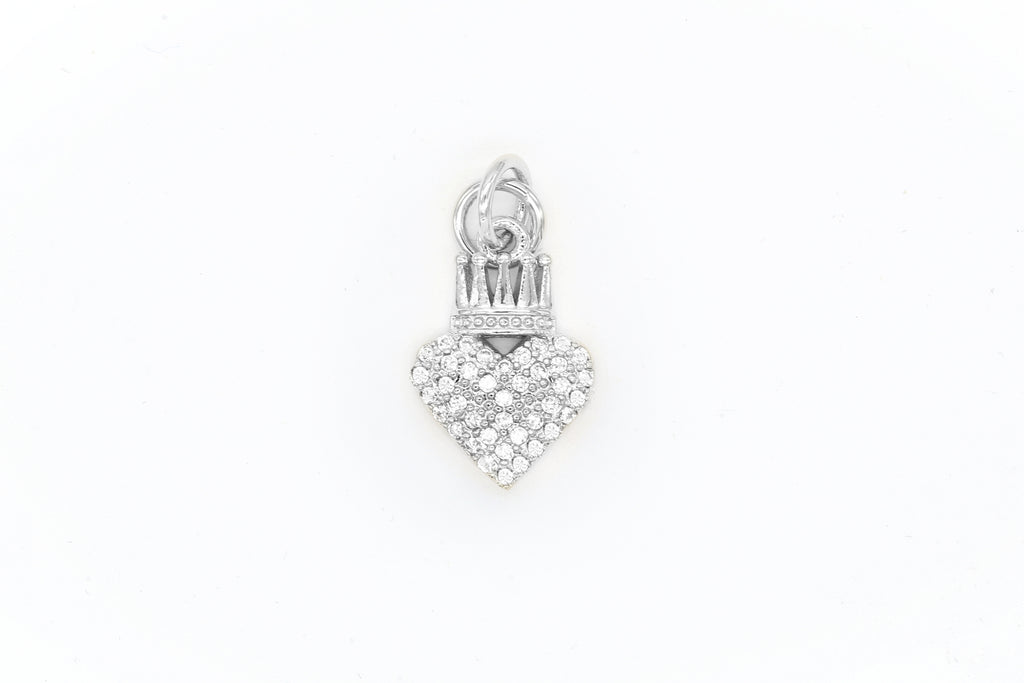Silver Pave Crowned Heart Charm